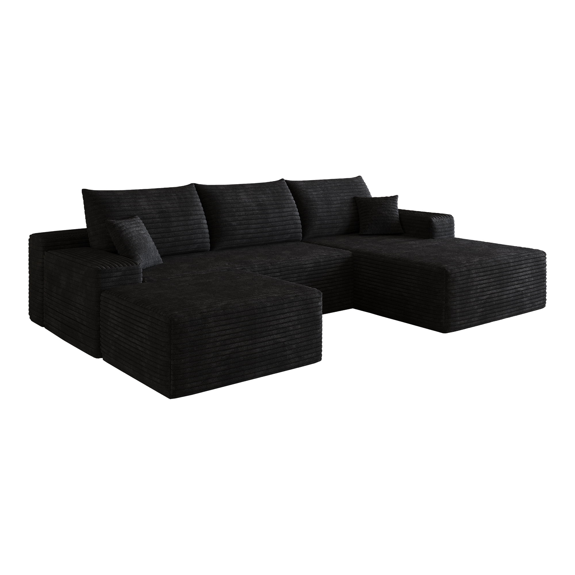 Cloud Sectional Sofa 107 Inch, U-Shaped Modular Couch with Ottoman and Corduroy Fabric, Deep Seat Corner Sofa for Living Room, No Assembly Required, Black