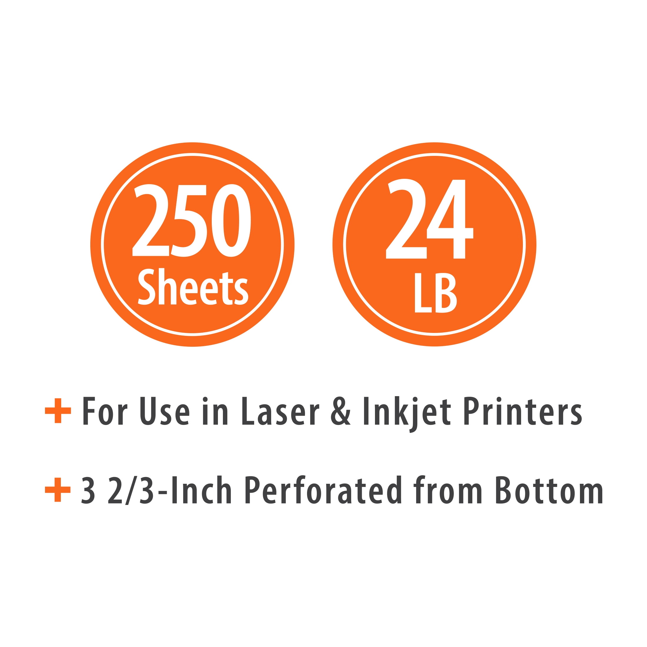 Pen+Gear Perforated Printer Paper, 8.5" x 11", 24 lb, White, 250 Sheets