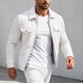 thumbnail image 4 of FRSASU Men's Waffle Knit Zip‑Up Jacket Lapel Collar Casual Coat with Gold‑Tone Button Chest Pockets White, 4 of 7