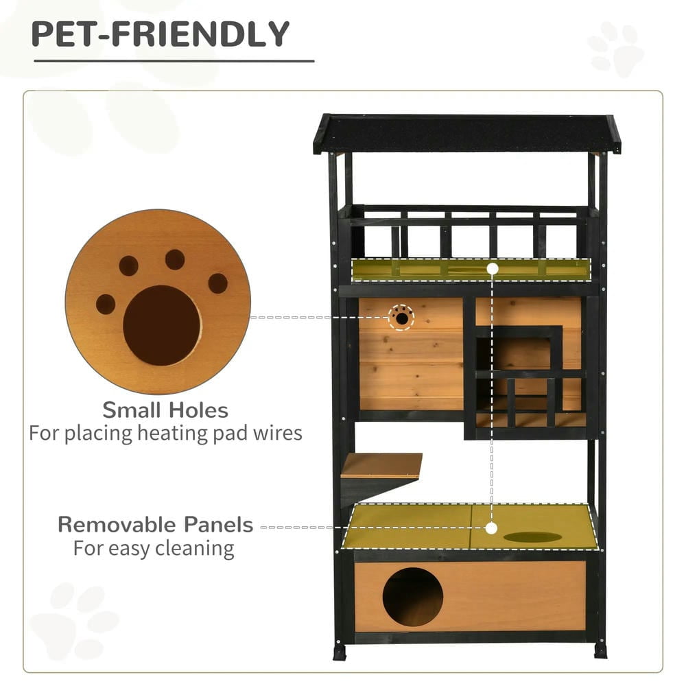 Resenkos Cat Cage, Cat Crate Kennel Enclosure Playpen,Wooden Outdoor Cat House, Feral Cat Shelter Kitten Condo with Asphalt Roof, Yellow