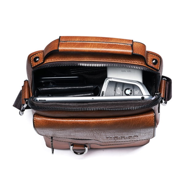WEIXIER Men's Crossbody Bag Leather Small Business Shoulder
