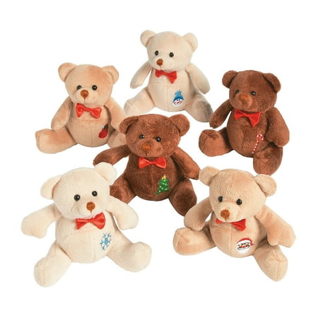 Fun Express Suede Like Hol Patchwork Bean Bag Bears For Christmas Toys Plush Animals 12 Pieces