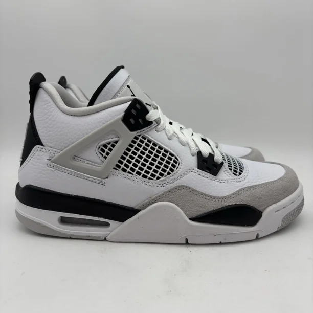 NEW N I-K-E A i r-Jor-dan 4 Retro Military Black Neutral Grey 408452-111 GS Sz 6Y-7Y