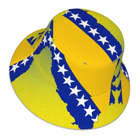 Bosnian Map Flag Bucket Hat Stripe Beach Fisherman Hats For Women Men Reversible Double-Side-Wear With Reflective
