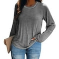 thumbnail image 2 of Besolor Women's Fall Spring Tunic Tops Crew Neck Long Sleeve Basic Blouses Solid Color Casual Plus Size Ladies T-Shirts, 2 of 8