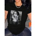 thumbnail image 1 of T-Shirt Décontracté à Manches Courtes Col Rond Imprimé Art Vif - Tissu Polyester Extensible Moyen Doux, Lavable en Machine, Motif Portrait Aléatoire, Printemps/été/automne - Vêtements de Sport pour Femmes, 1 of 8