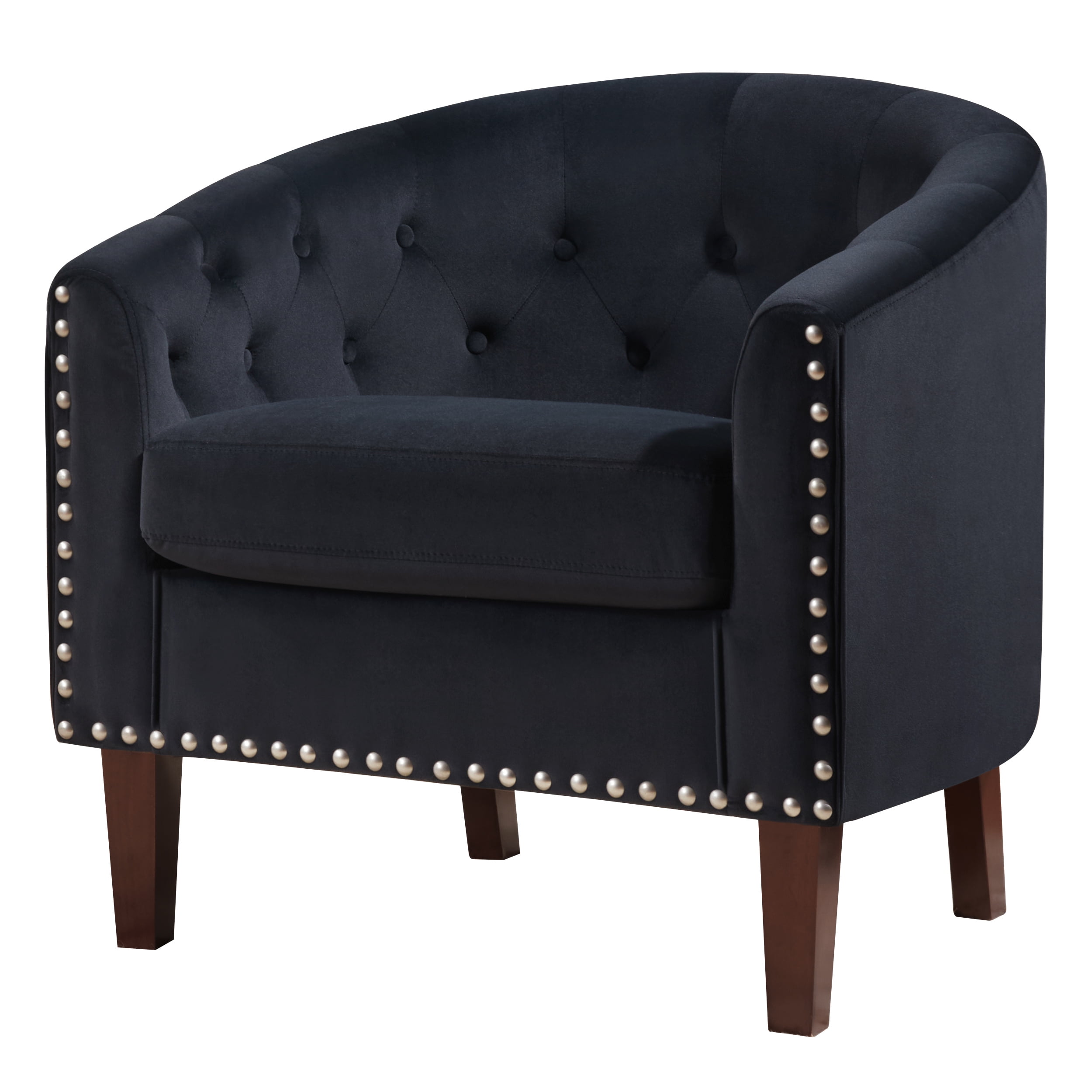 TrumanPick Accent Barrel Chair Velvet Upholstered Club Chair Nailhead Trim Armchair for Living Room, Black