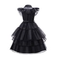 thumbnail image 3 of Disfraz de Halloween para niños y niñas, disfraz elegante de Merlina Adams, vestido tutú de capas góticas con cinturón, Cosplay de fiesta de cumpleaños elegante, 3 of 5