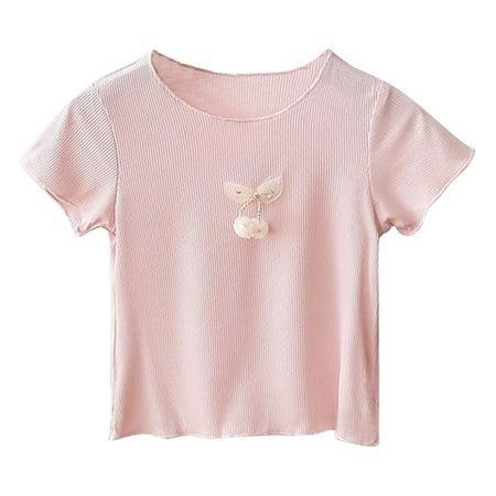 

MQLKF Children s Summer T Shirt Short Sleeve Round Neck Solid Color Top Casual Going Out For 1 To 7 Years Soft Casual Beautiful Girls Tee
