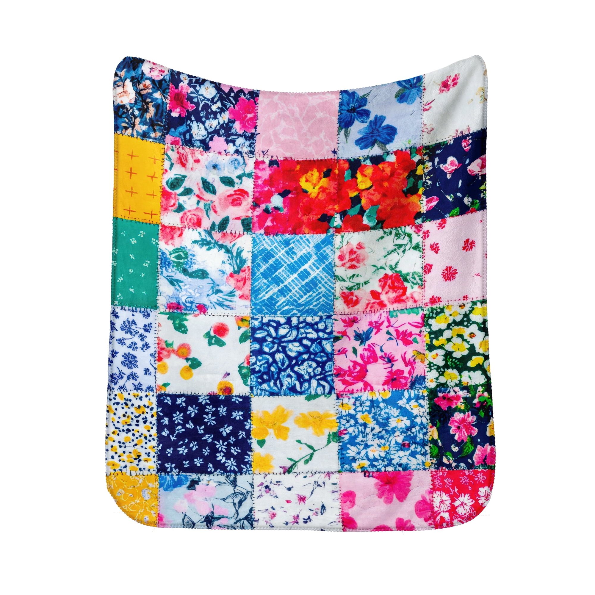 Sherpa Fleece Throw Blanket 50"x60" Reversible Plush Fluffy Blanket, Double-Layer Super Soft Flannel Blanket for Sofa, Couch, Bed, Patchwork Floral Pattern