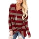 thumbnail image 1 of Sonducket Camiseta de mujer Camiseta suelta de manga larga Blusa larga Top de cuello en V de otoño Prendas para la parte del cuerpo Raya roja L, 1 of 6