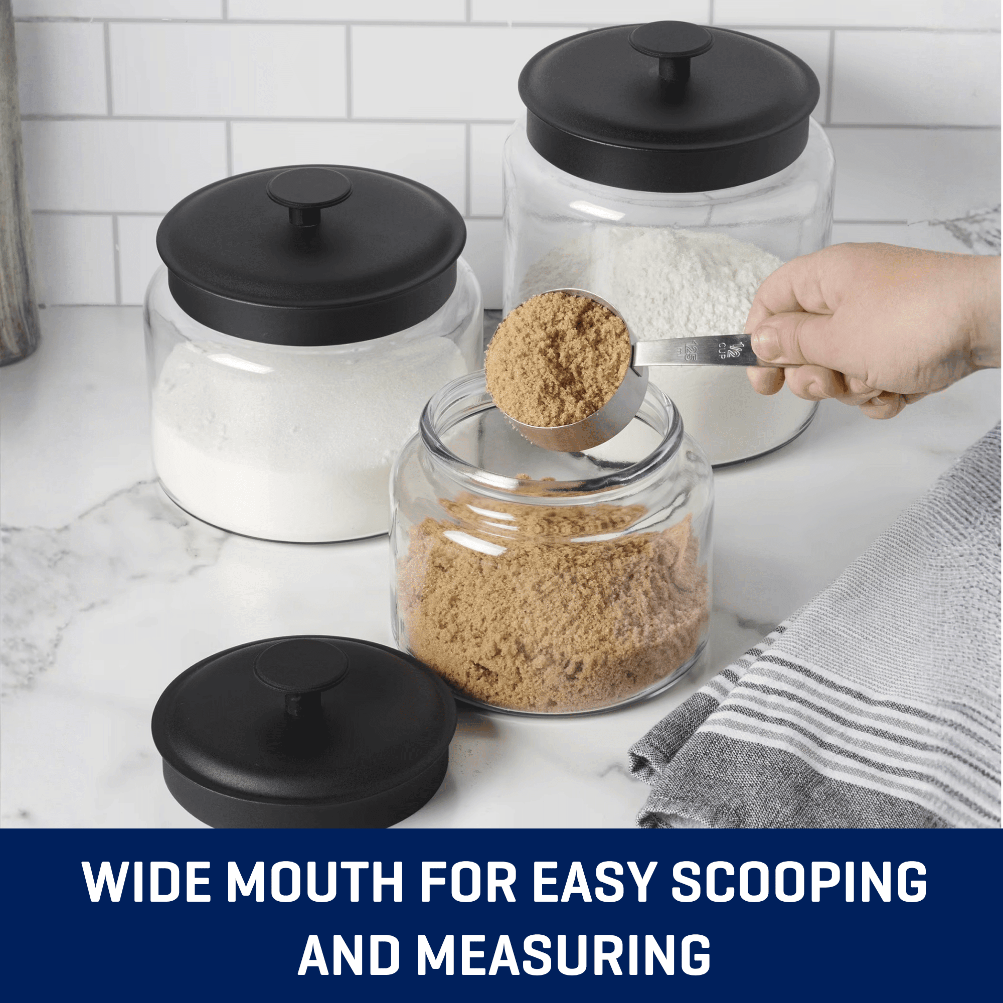 Anchor Hocking Glass Jars with Black Metal Lids, 3 Piece Set