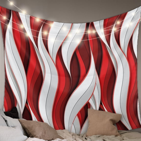 Red White Moire Tapestry for Bedroom Wall Hanging Tapestry, Modern Abstract Art Ceiling Backdrop Tapestries Poster Blanket Wall Decor for Teens Room Living Room Dorm 59" x 79"