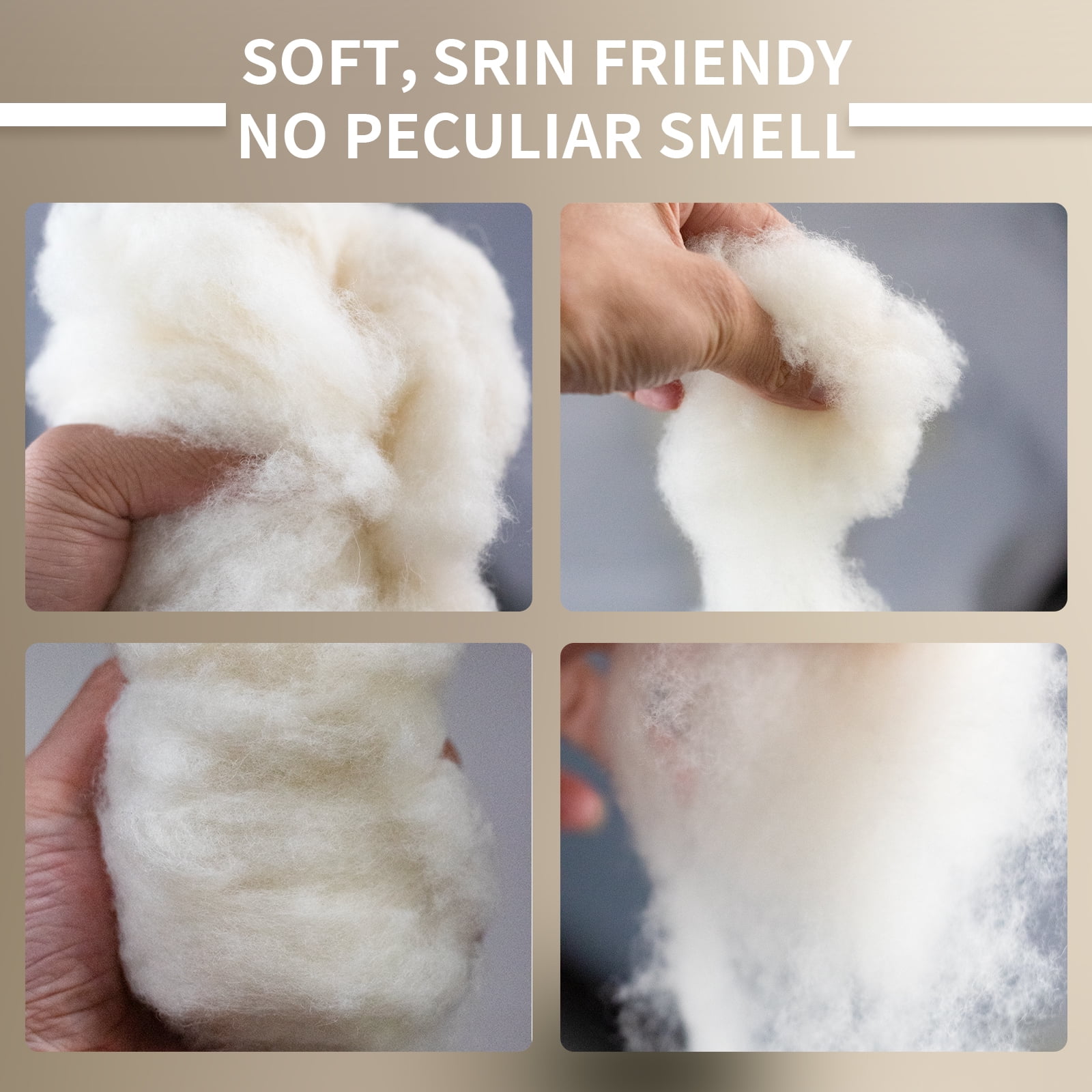 Natural Organic Wool Stuffing for Stuffed Animals, Hypoallergenic Premium Wool Batting Filler for Pillows, Cushions, Needle Felting, Baby Toys Super Clean & Pre-Washed Natural White