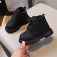 thumbnail image 3 of Boys Girls Autumn Winter Leather Boots Fashion British Style Handsome Casual All-Match Comfortable Simple Side Zipper Design Plus Velvet Warmth Non-Slip Short Boots, 3 of 7