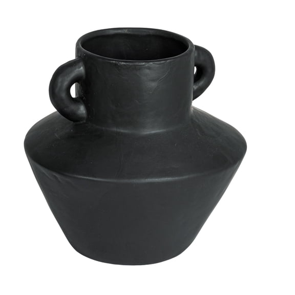 Bloomingville Round Stoneware Vase with Reactive Glaze Finish and Vertical Handles, Black