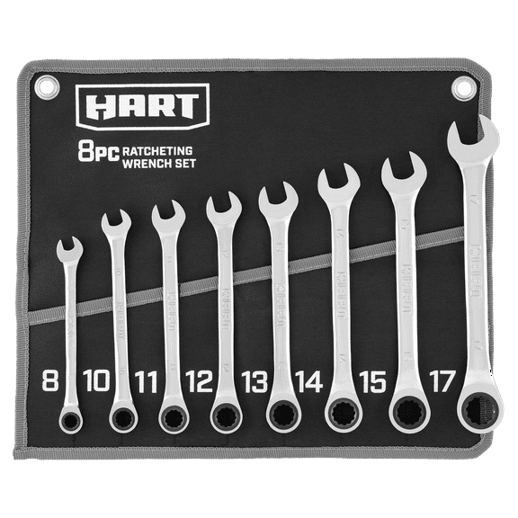 HART 8-Piece MM Ratcheting Wrench Set with Tool Pouch, Chrome Vanadium