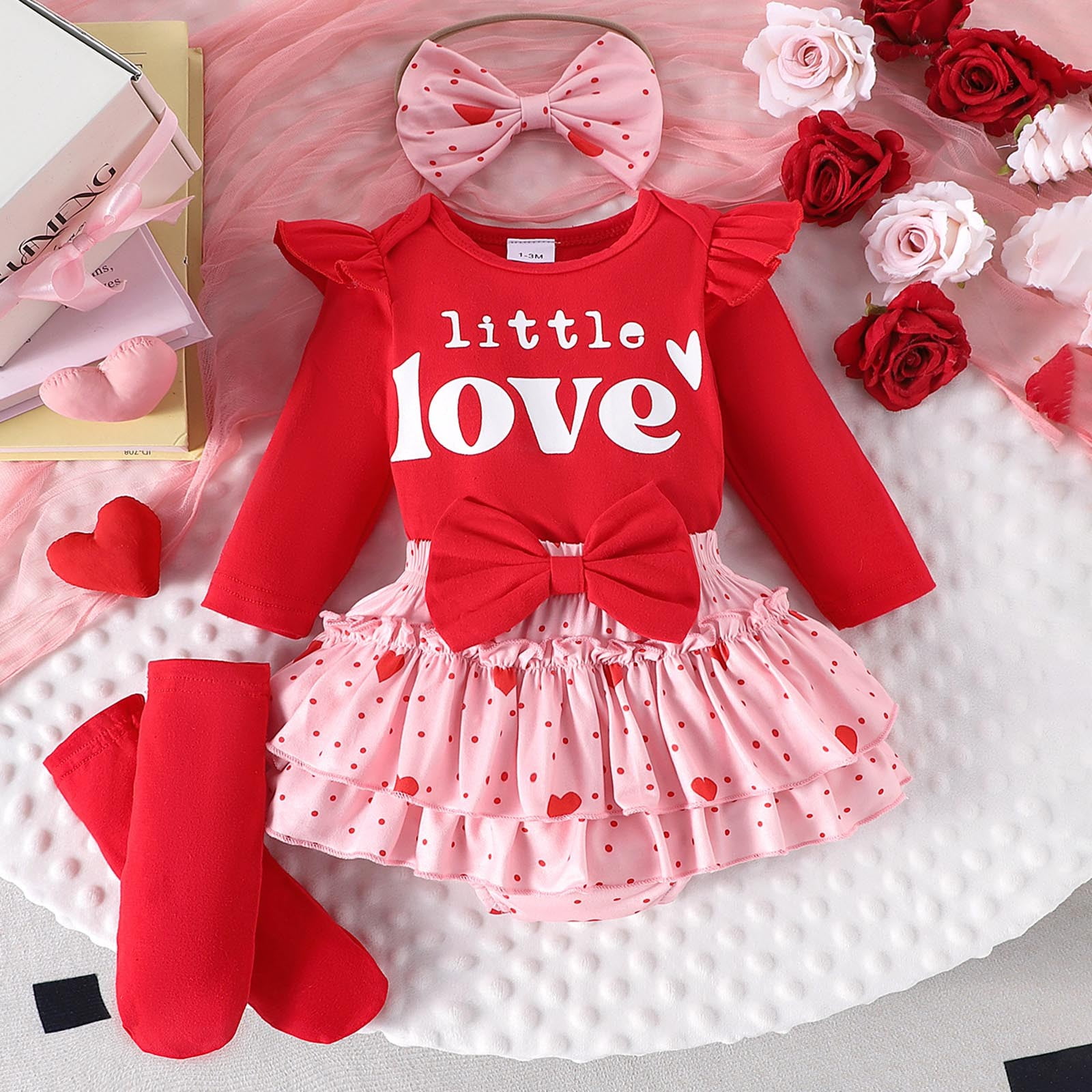 MKHSQHDG Girl Outfits Baby Girl Outfit Bunny Clothes Long Sleeve Romper+Blomers Tutu Skirt+Socks+Headband 4Pcs 2Nd Birthday Outfit Girl