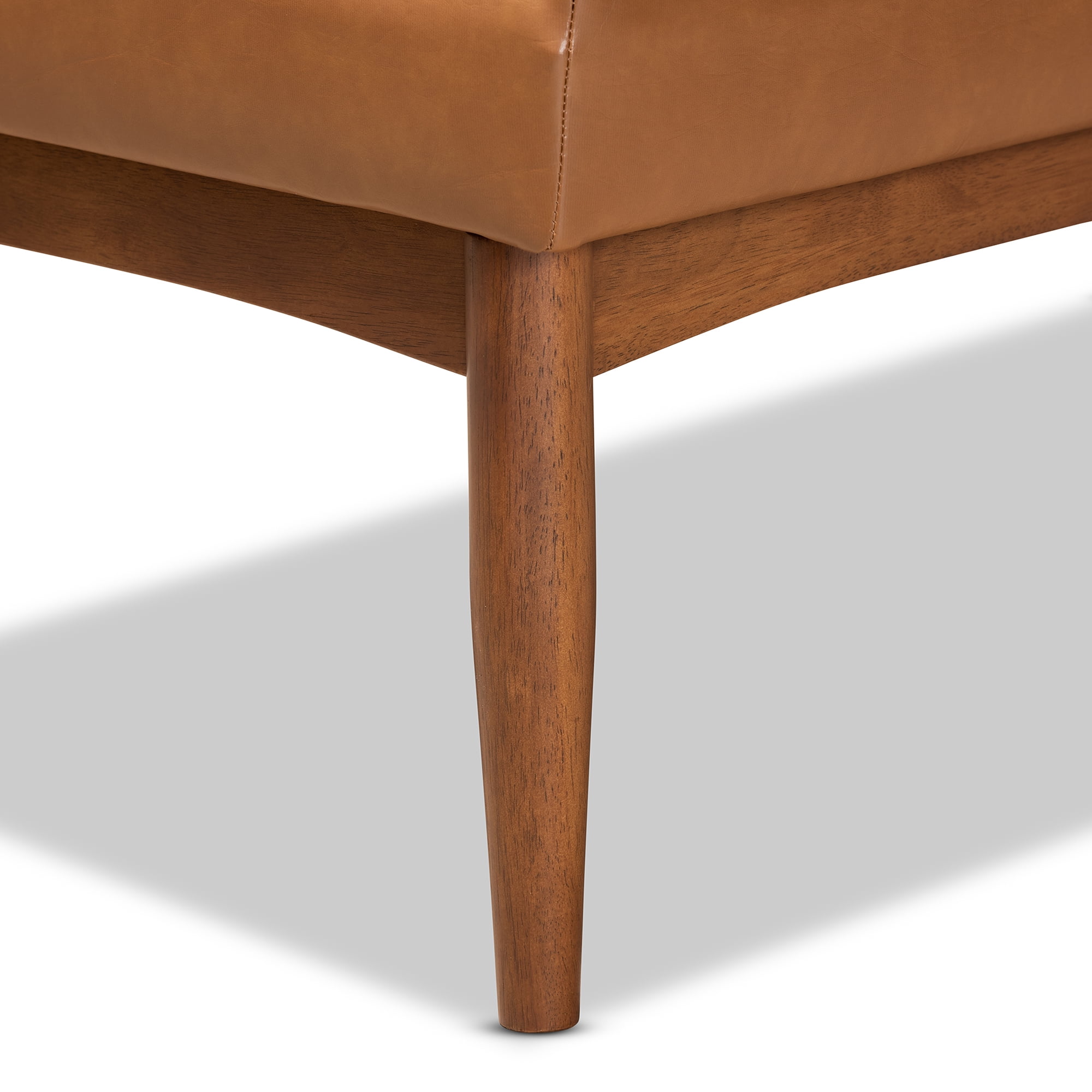 Baxton Studio Sanford 2 Piece Mid Century Faux Leather Dining Nook Banquette Set, Walnut Brown