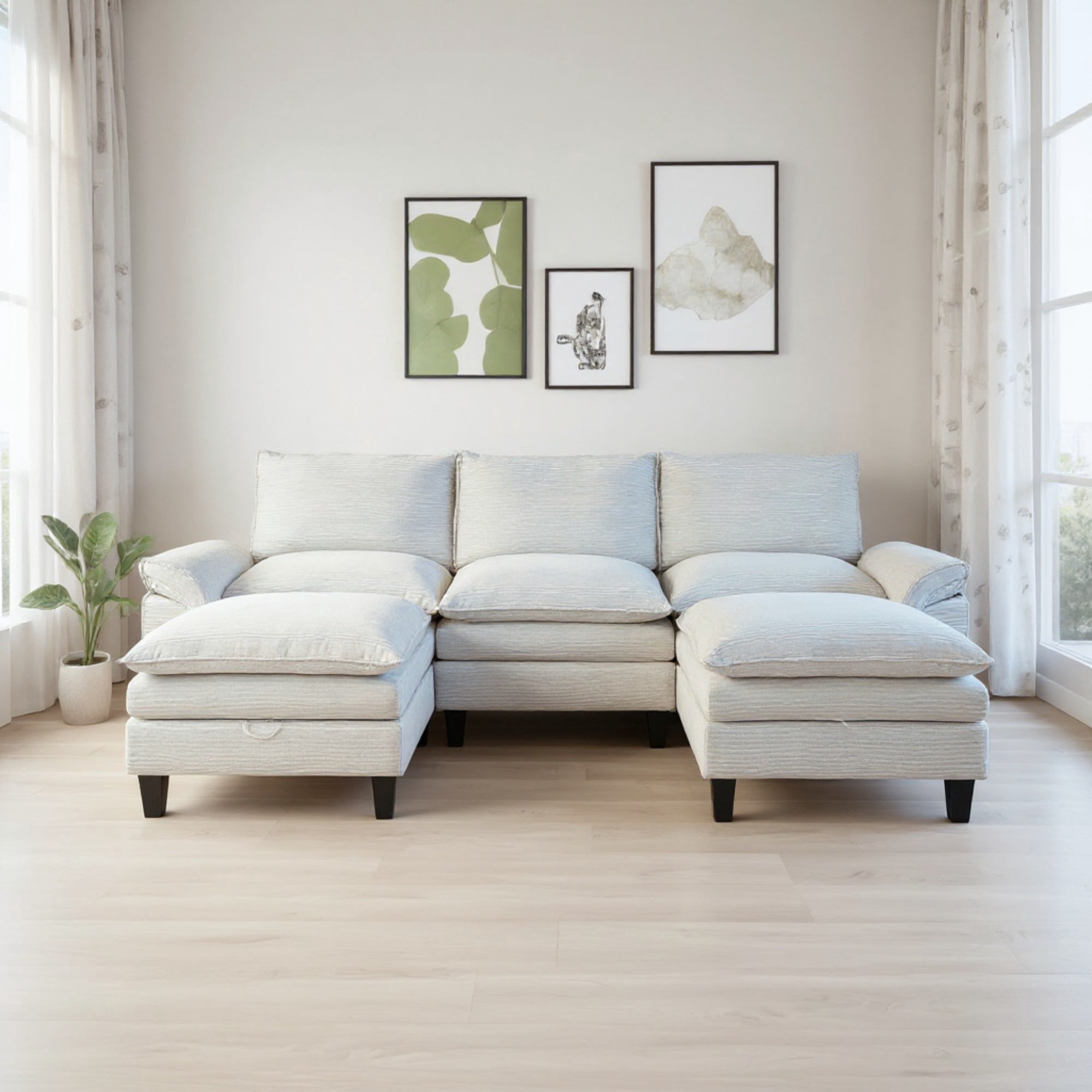 Gewnee Modular Sectional Sofa with Movable Storage Ottomans, U Shaped Cloud Couch for Living Room, 3-Seat
