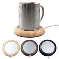 thumbnail image 2 of Posavasos creativo de metal con calefacción por USB, posavasos de café con temperatura constante, almohadilla aislante, posavasos calientes (veta de madera oscura), 2 of 4