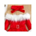 thumbnail image 4 of Bagilaanoe 2Pcs Little Girl Christmas Costume Faux Fur Patchwork Long Sleeve Off Shoulder A-Line Dress with Belt + Headband 1T 2T 3T 4T 5T 6T 7T Kids Party Dress UP, 4 of 9