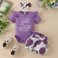 thumbnail image 2 of Newborn Baby Girls Clothes Summer Outfits Short Sleeve Romper Bow Floral Shorts Headband Purple 12-18 Months, 2 of 6