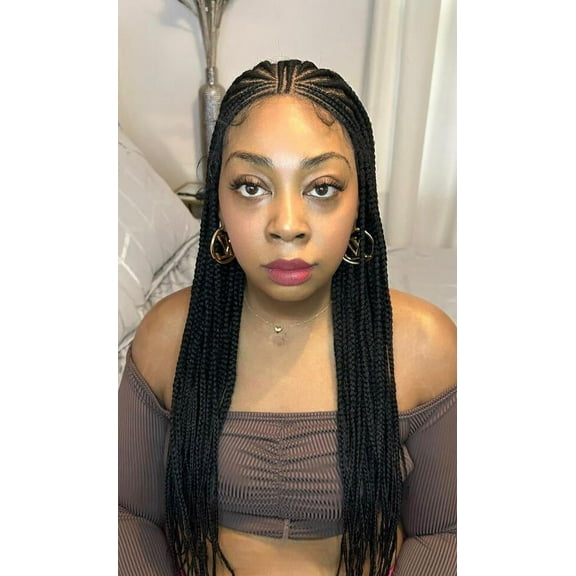 LUXLUXE Viola Straight 31 Inch Long 13X5 Hand-Tied Lace Braided Wig, Heat Resistant Fiber, 20  Shades of Natural, Dip Dyed, & Blended Colors (#1 - Black)