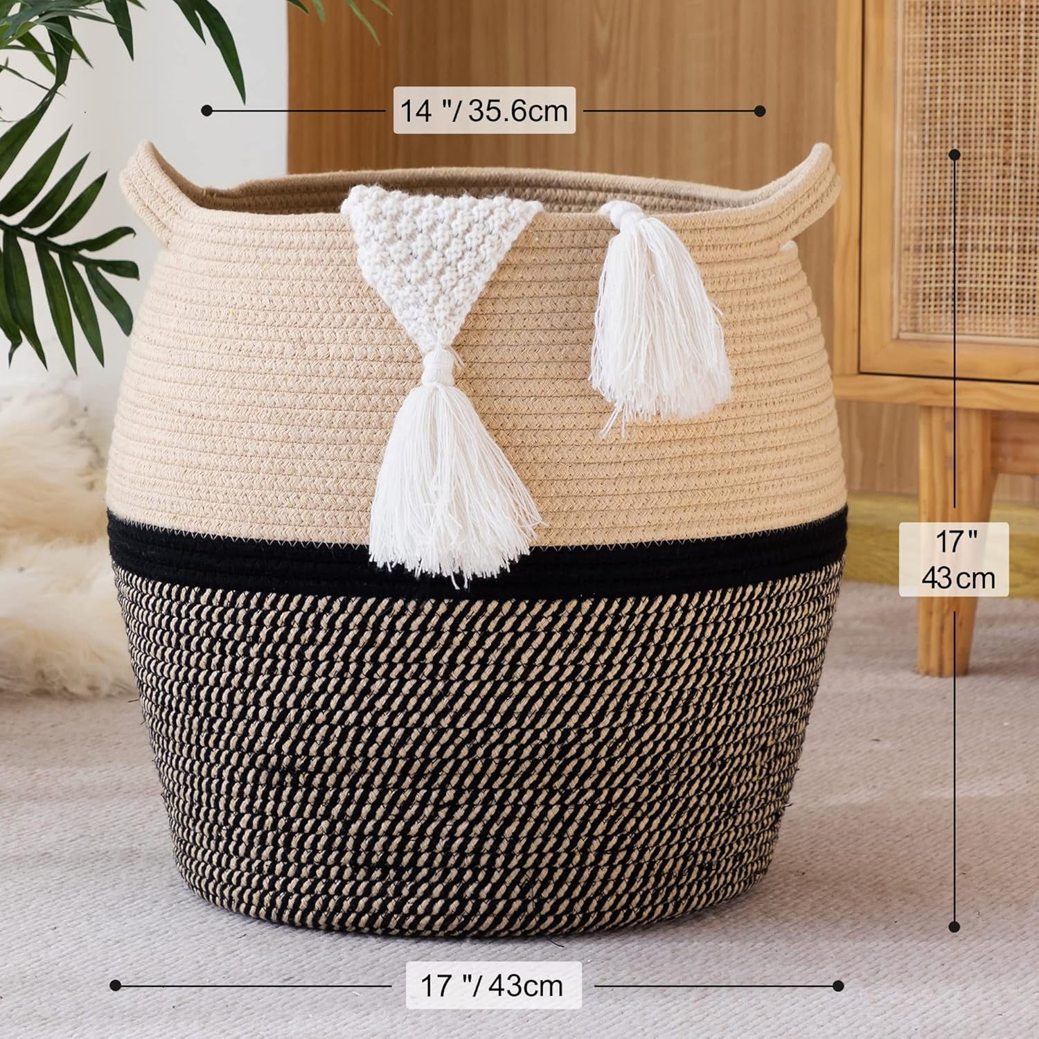 BTEPSGA Woven Baskets for Storage(17"x17"),Large Cotton Rope Basket Woven Baby Laundry Hamper,Collapsible Laundry Basket, Blanket Basket for Organizing Living Room,Nursery,Pillows,Toy Chest