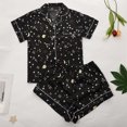 thumbnail image 2 of Odeerbi Clearance Women Pajama Sets Short Sleeve Sleepwear Fashion Casual Printed Turn-down Tops Shorts Pants Set Sleepwear,Black, 2 of 8
