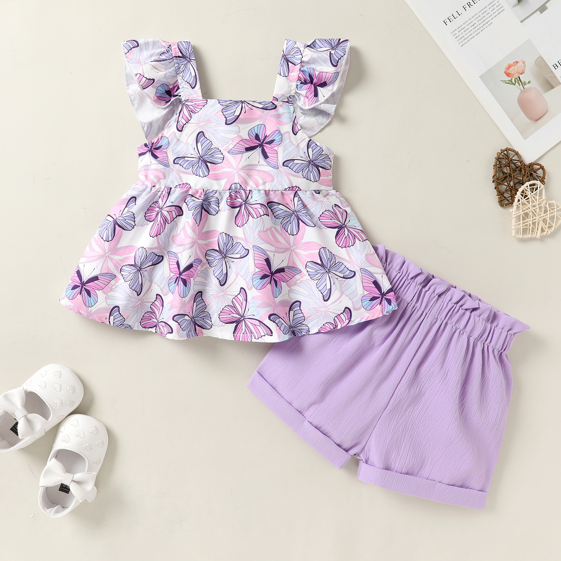 Younger Tree Baby Girl Clothes Outfits Summer Sleeveless Ruffle Bowknot Dress Top Shorts Set 2PCS for 18-24 Months