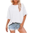 thumbnail image 4 of Tops Largos para Leggings Suelto Casual Color Sólido Manga Corta Superior, Cuello Redondo Irregular Hembra Camiseta, 4 of 9