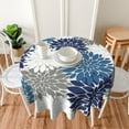 thumbnail image 2 of Navy Blue Dahlia Floral Tablecloth Round 70x70 Inch Summer Table Cloth,Stain Resistance Grey White Modern Geometry Flower Decor Table Covers for Kitchen Dining,Small Tablecloth for Party Picnic, 2 of 5