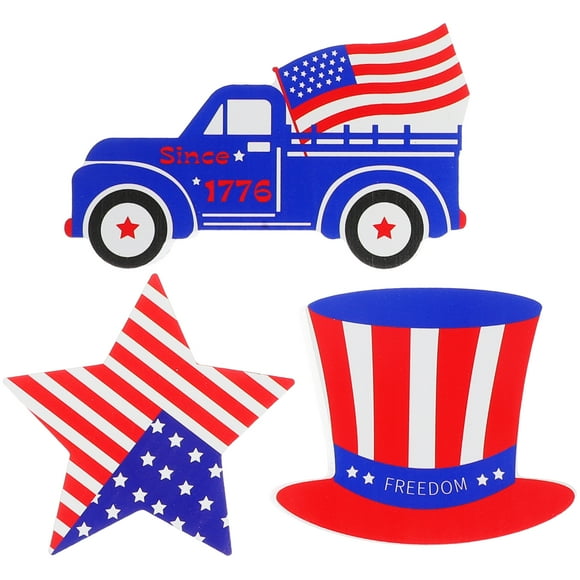 CIMAXIC independence day 3pcs 4th of July Wooden Block Decoration for Tiered Tray Independence Day Party Table Centerpiece,3.94"X3.94"X0.59"