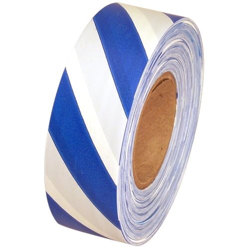 Blue and White Safety Striped Flagging Tape 1 3/16" x 300 ft Roll Non