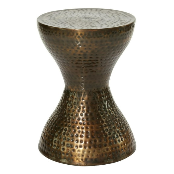 DecMode Bronze Metal Handmade Hammered Hourglass Side End Accent Table, 14" x 14" x 19"
