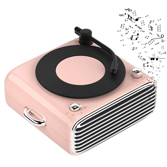 Portable Bluetooth Speaker Radio, Mini Wireless Bluetooth Speaker Multifunctional Surround Sound Bluetooth-compatible5.0 Vinyl Record Player Speaker for Travel, Home, Office, Outdoor Sports - Pink