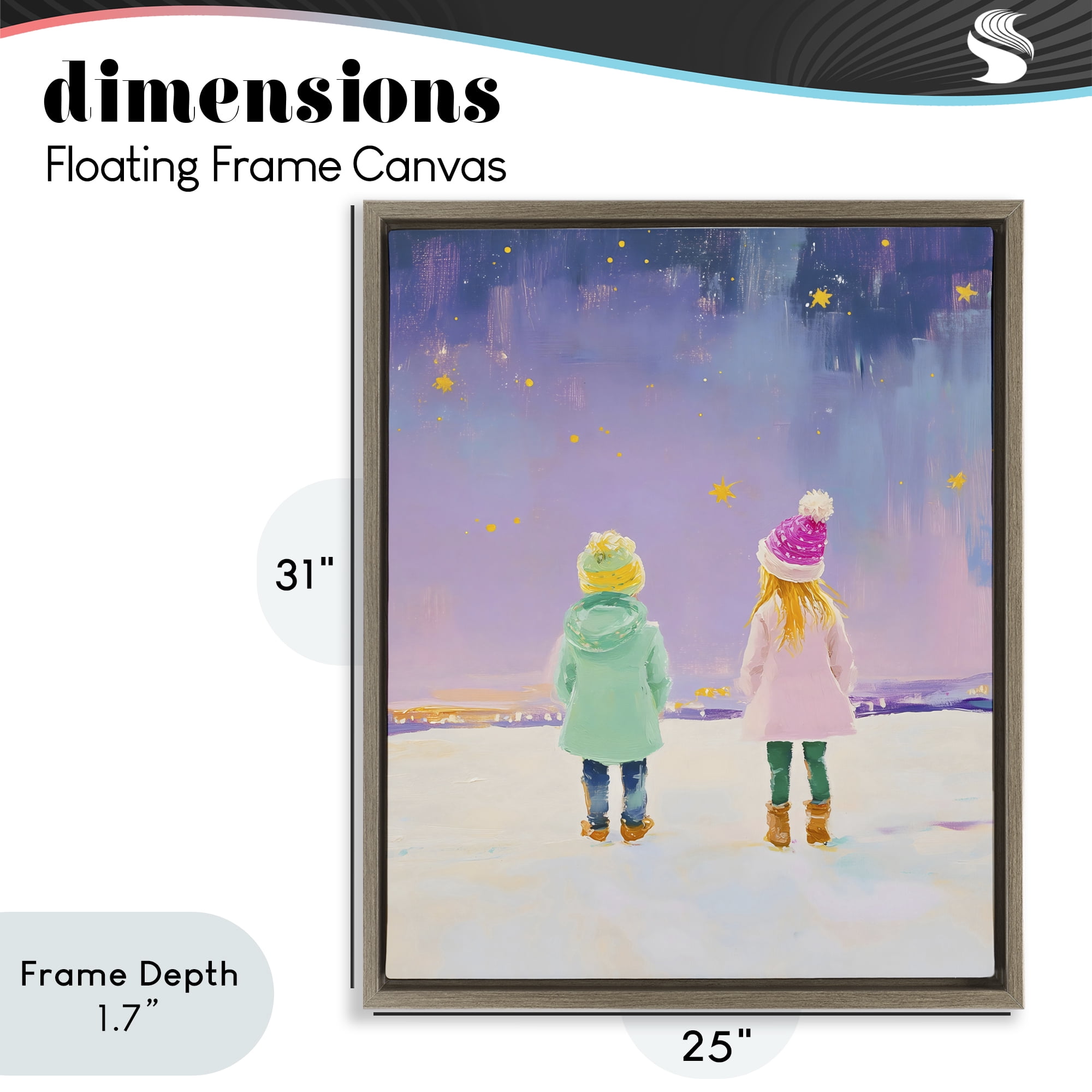 Stupell Industries Children Watching Starry Winter Sky Brown Framed Floater Canvas Wall Art, design by The Prints Vibe