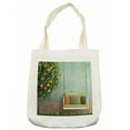 thumbnail image 1 of Garden Tote Bag, Vintage Wooden Swing in the Old House a Lemon Tree Summertime Theme, Cloth Linen Reusable Bag for Shopping Books Beach and More, 16.5" X 14", Cream, by Ambesonne, 1 of 2