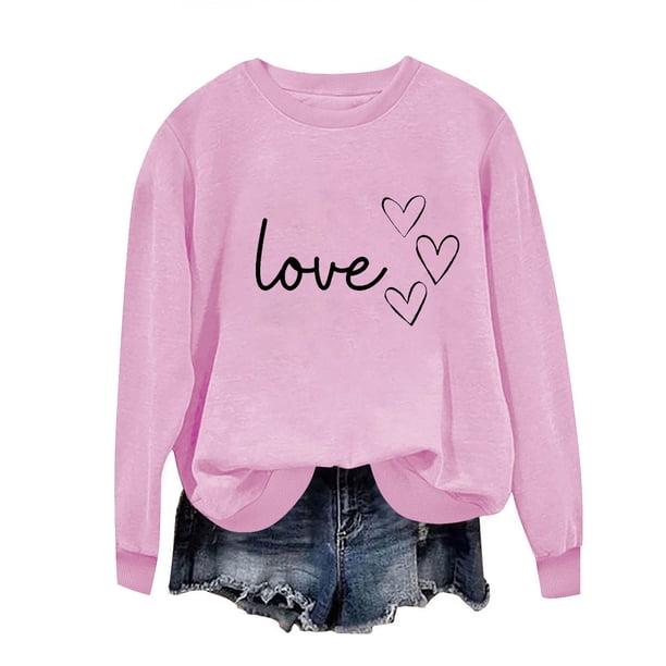 Sudadera Penkiiy Valentine para mujer: lindas camisetas del día de San Valentín Love Heart Graphic Print Suéter de manga larga Tops XL Pink