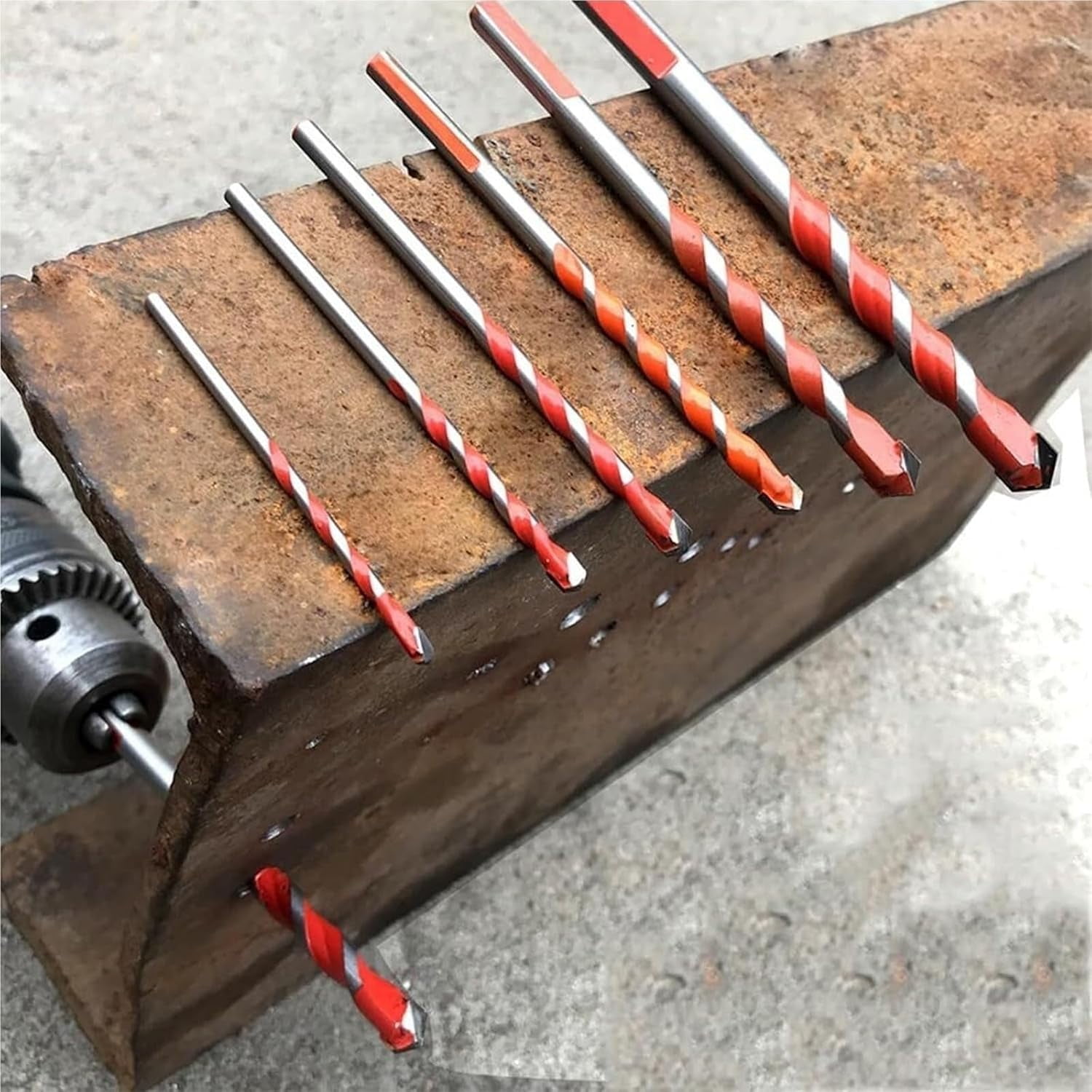 Kotkka Drill Bits Set, Four Blade Serrated Eccentric Twist Bits with U Type Slot, High-Strength Carbide Tip for Wood, Concrete, Brick, Glass, Tile, Metal, 3–16mm Multi-Material Drilling