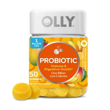 OLLY Probiotic Gummy, Immune & Digestive Health, Probiotic Supplement, Mango Flavor, 50 Ct