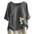 thumbnail image 2 of T Shirt For Women 2024 Cotton Linen Oversized T Shirts for Women Crewneck Short Sleeve Casual Summer Tops Lightweight Loose High Low Blouse, 2 of 4