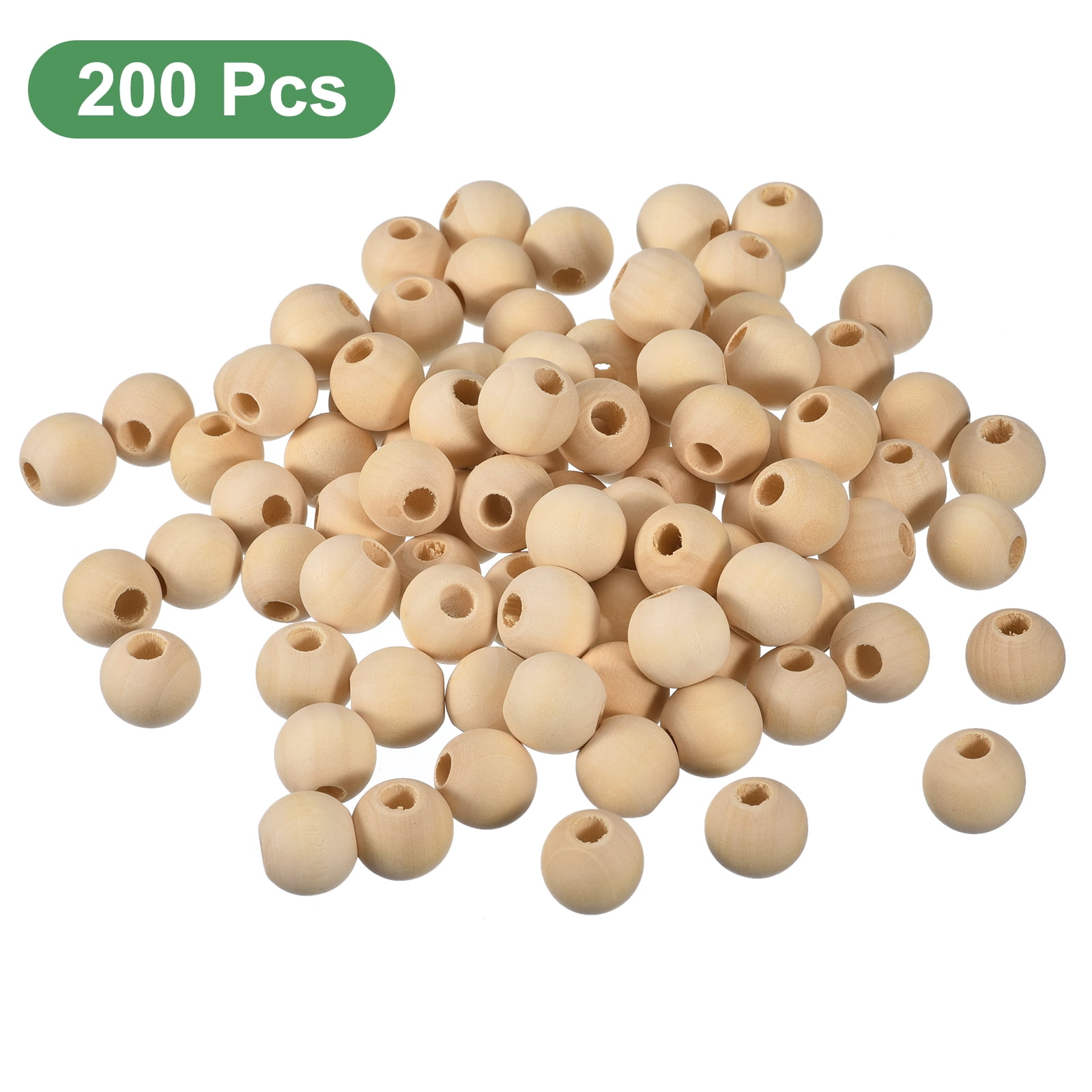 200Pack 18mm Natural Wood Spacer Beads, 5mm Large Hole Unfinished Round Wooden Beads