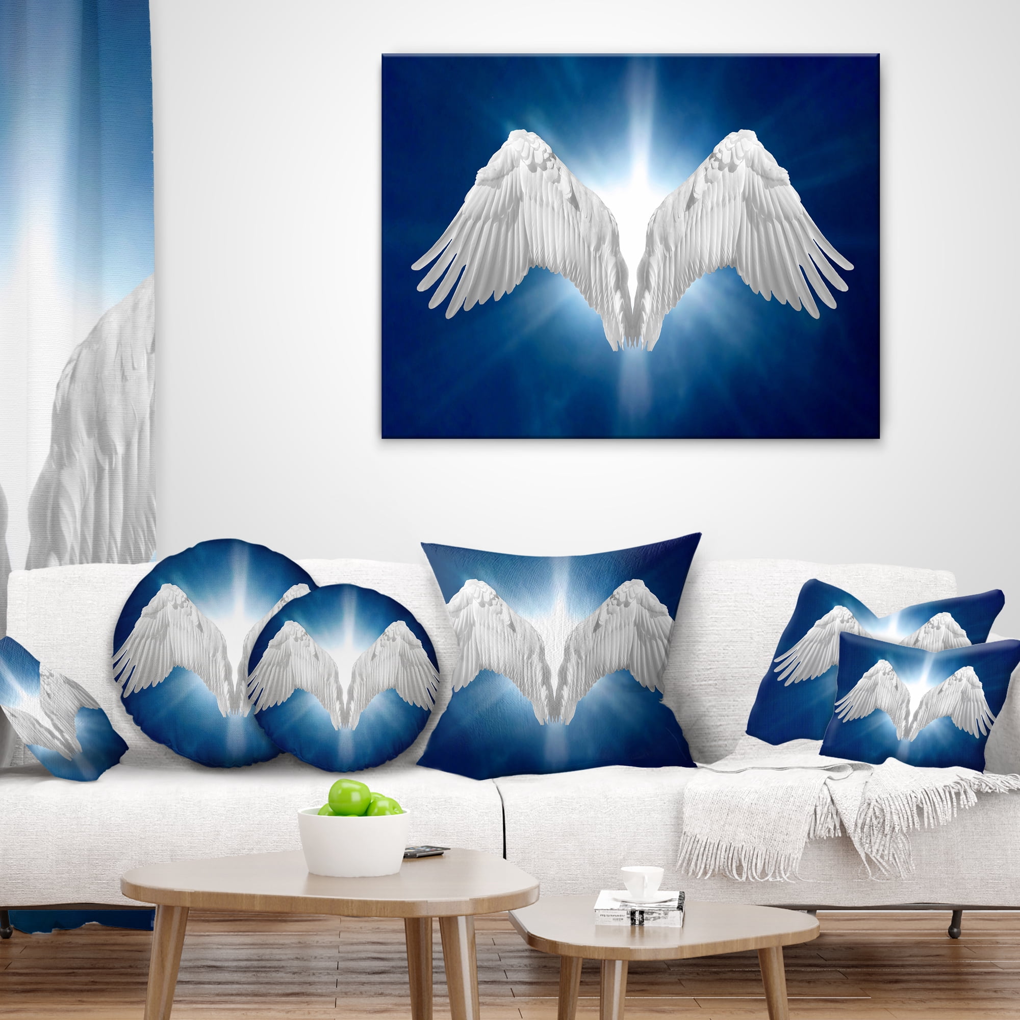 Designart Angel Wings on Blue Background - Abstract Throw Pillow - 18x18