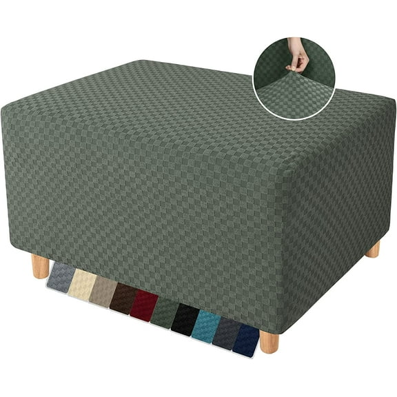Yumcute 23-31in Ottoman Cover Latest Jacquard Design High Stretch Folding Storage Footstool protector Rectangle Removable Slipcover Army Green