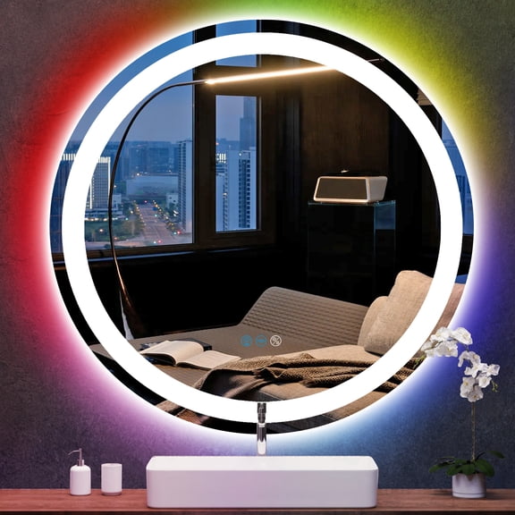 LED Bathroom 30 inch Mirror with RGB Lights Color Changing Backlit Mirror Shatterproof Dimmable Anti-Fog Lighted Vanity Mirror (RGB Multicolor Backlit Adjustable Front-Lighted)