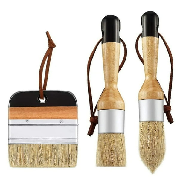Juego de pinceles para pintura artística de calidad profesional, incluye pincel plano, pincel de cerdas naturales para plantillas de muebles y pintura con textura, 3 piezas con mango de álamo macizo
