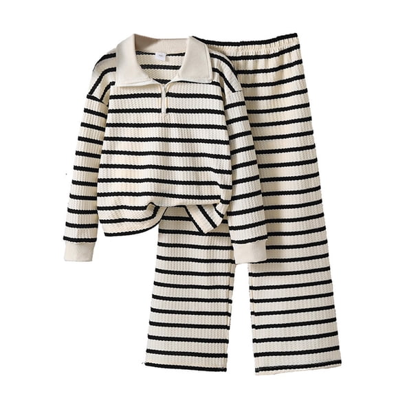 Tiijoy Girls Fall Outfits Casual Striped Knit Pullover Wide Leg Pants, Sizes 7-8