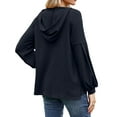 thumbnail image 5 of NFTOEIULA Women Button V Neck Lantern Sleeve Chest Pocket Side Slit Hem Hoodie, 5 of 7